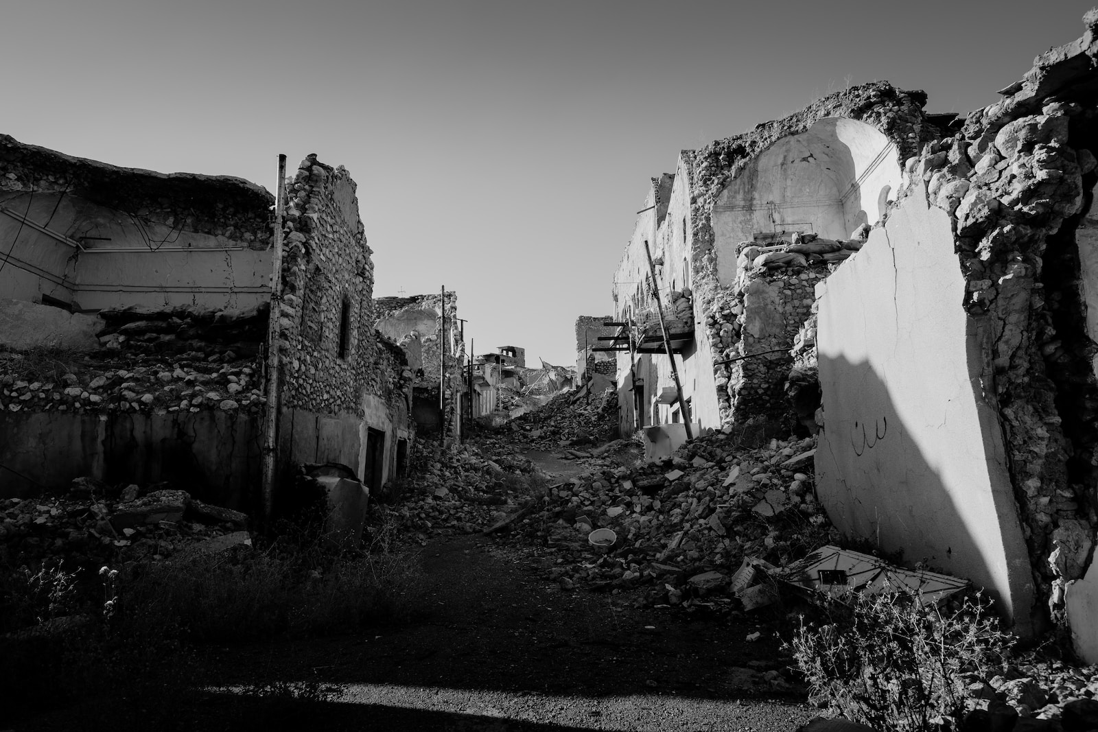 grayscale photo of concrete houses